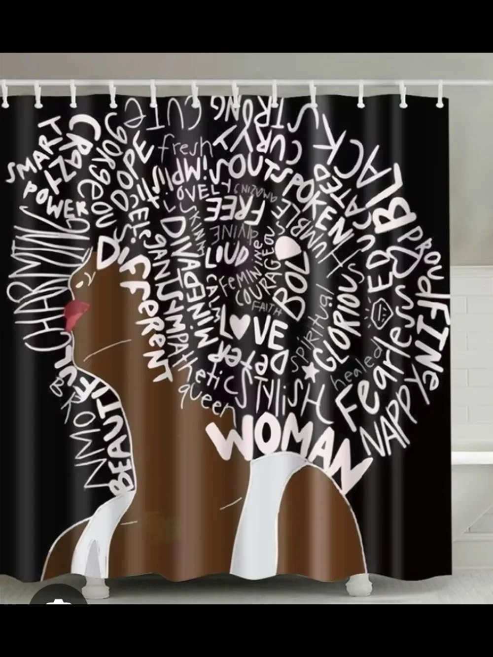 Empowered Woman Afro Typography Shower Curtain - Black & Brown
